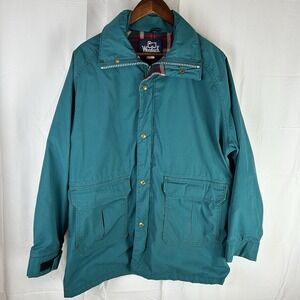 Vintage‎ Woolrich Jacket Mens L Teal Parka Wool Blanket Lined 80s USA Made Chore